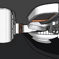 Modern Exhibition Hall Interior Design With Curved White Podium Lighting And Glass Display Cases