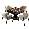 Modern Entertainment Table With Mahjong Tiles Wooden Tabletop Sturdy Black Base And Four Beige Chairs