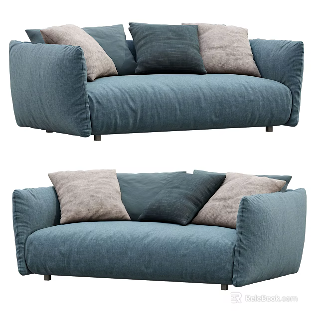 Blue Upholstered Sectional Sofa With Light Gray And Beige Pillows Modern Design 3d model 