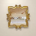 Ornate Gold Framed Mirror Reflecting Bedroom Interior With Bed Stool And Table