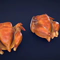 Roasted Chicken Display With Whole Birds And Pieces On Dark Background