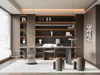 Modern Italian Study Desk Chair Bookcase Chandelier 3d model