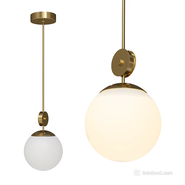 Modern Pendant Lights With Gold Metal Structure And White Glass Globe Design 3d model 
