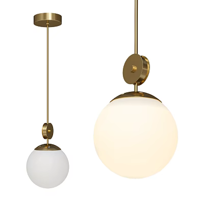 Modern Pendant Lights With Gold Metal Structure And White Glass Globe Design 3d model