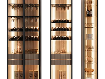 Modern Wine Cabinet Design with Glass Doors Interior Lighting and Wine Storage 3d model