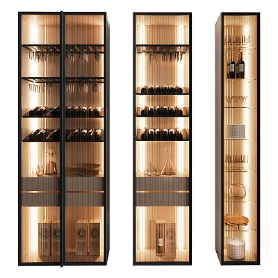 Modern Wine Cabinet Design with Glass Doors Interior Lighting and Wine Storage 3d model