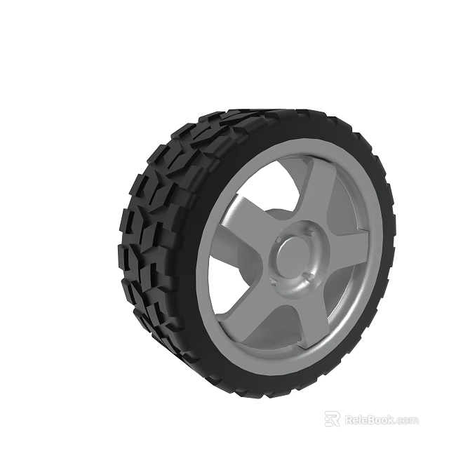 Durable Rubber Tire With Aggressive Tread Pattern And Silver Metal Rim 3d model 