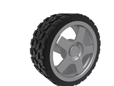 Durable Rubber Tire With Aggressive Tread Pattern And Silver Metal Rim 3d model