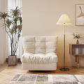 Beige Tufted Padded Single Sofa In Living Room With Floor Lamp Curtains And Potted Plant