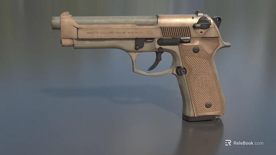 Tan And Black Tactical Pistol With Textured Grip And Military Style Design 3d model 