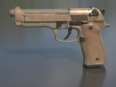 Tan And Black Tactical Pistol With Textured Grip And Military Style Design 3d model