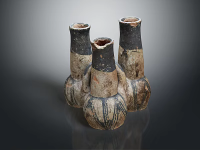 Handcrafted Ceramic Vases With Connected Shape And Vintage Striped Pattern For Home Decor 3d model