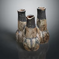 Handcrafted Ceramic Vases With Connected Shape And Vintage Striped Pattern For Home Decor