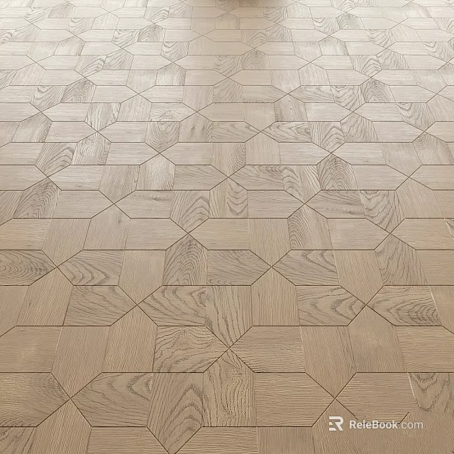 Wooden Floor Parquet Components With Hexagonal Pattern And Natural Grain Texture 3d model 