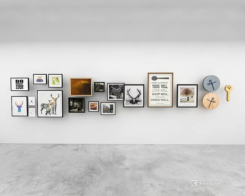 Abstract Paintings Display On Wall With Various Artistic Styles And Decorative Elements For Interior 3d model