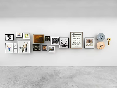 Abstract Paintings Display On Wall With Various Artistic Styles And Decorative Elements For Interior 3d model