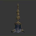 Antique Golden Decorative Artifact With Blue Enamel Base And Intricate Carvings