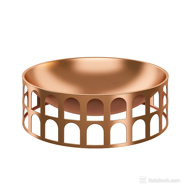 Elegant Copper Round Tableware Set With Modern Arch Cutout Design Details 3d model 