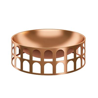 Elegant Copper Round Tableware Set With Modern Arch Cutout Design Details 3d model