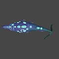 Fantasy Bioluminescent Creature with Purple Body Glowing Blue Spots and Tentacles in Dark Background