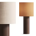 Modern Fabric Shade Floor Lamps with Beige Orange Covers and Dark Brown Wooden Bases