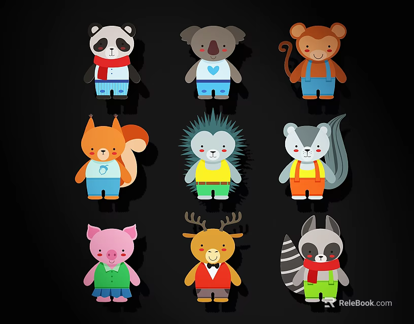 Colorful Cute Cartoon Animal Wall Decor With Various Characters For Kids Room 3d model 