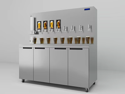 Stainless Steel Commercial Beverage Dispensing Equipment With Multiple Taps And Under Counter Cabinets 3d model