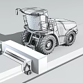 Blue Agricultural Farm Equipment With Cabin And Tilling Attachment Working On Green Grassland Field
