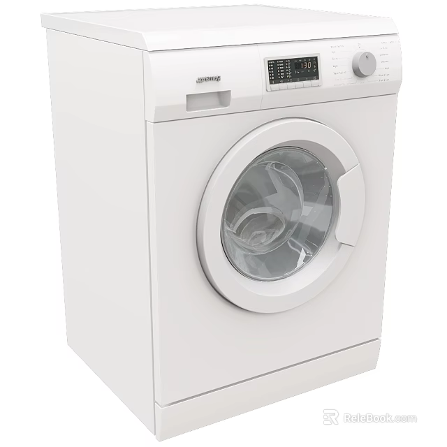 Modern White Front Loading Washing Machine with Transparent Door Digital Display and Control Panel 3d model 