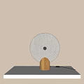 Modern Minimalist Table Lamp With Round Fabric Shade And Wooden Base On White Tabletop