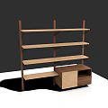 Wooden Multi Tier Shelving Unit With Open Shelves And Attached Side Cabinet