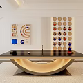 Modern Ping Pong Table As Sports Equipment In Stylish Room With Decorative Wall Art
