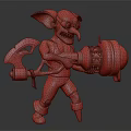 Green Skinned Goblin Character Wearing Goggles Holding Large Mechanical Hammer And Orange Pants