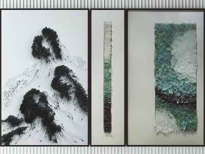 Modern Abstract Textured Wall Art Three Panel Decor For Home Interior 3d model