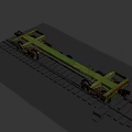 Industrial Flatbed Railcar With Metal Frame And Wheels On Railway Tracks