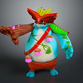 Game Movie Character With Blue Body Red Strap Pink Lanterns Wooden Branch And Green Leaves