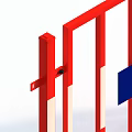 Road Barrier With Red Frame White Vertical Bars Blue Panel And Red White Warning Stripes 3d model