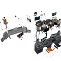Professional Headphones and Speakers in Audio Production Studio with Mixing Consoles Microphones and Gear