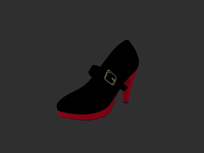 Stylish Black High Heel Shoes With Red Sole And Gold Buckle Design 3d model