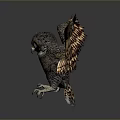Flying Animal Owl With Spread Wings And Detailed Feathers On Gray Background
