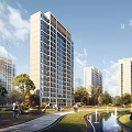 Modern Residential Complex With Tall Buildings Central Park Green Spaces And People Walking