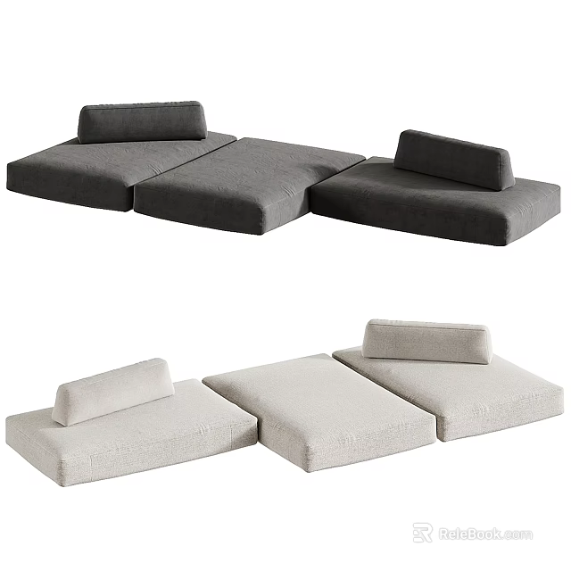 Modular Sectional Sofa with Two Tone Gray Fabric Modular Design Cushions and Backrests 3d model