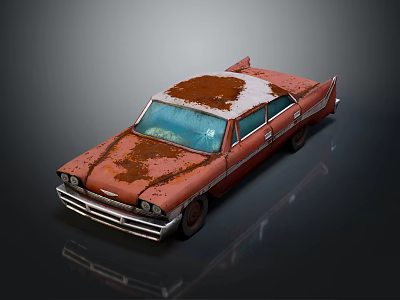 Vintage Red Car With Rust Spots And Worn Exterior Details 3d model