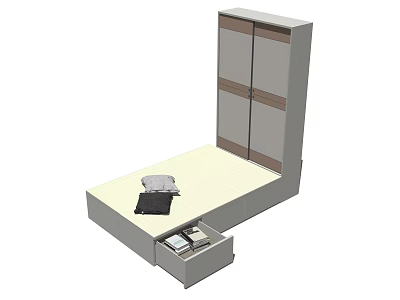 Multifunctional Bed with Storage Cabinet Drawer Mattress and Bedding Items 3d model