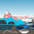 Pink Octopus Shaped Slide With Blue Structure And Stairs In Outdoor Playground