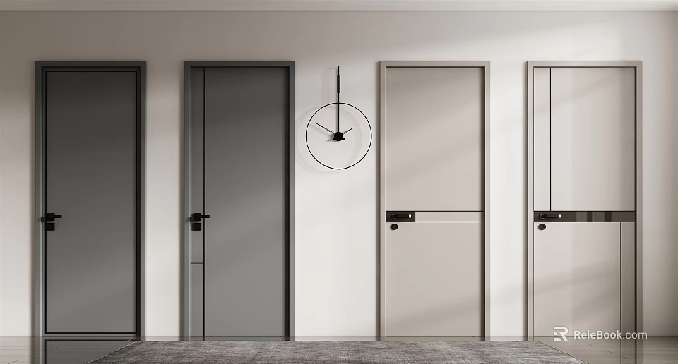 Modern Minimalist Hinged Doors In Neutral Tones With Sleek Design And Handles 3d model 
