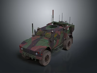 Military Vehicle With Camouflage Paint Off-Road Tires Roof Antennas And Tactical Design 3d model