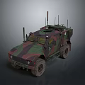 Military Vehicle With Camouflage Paint Off-Road Tires Roof Antennas And Tactical Design