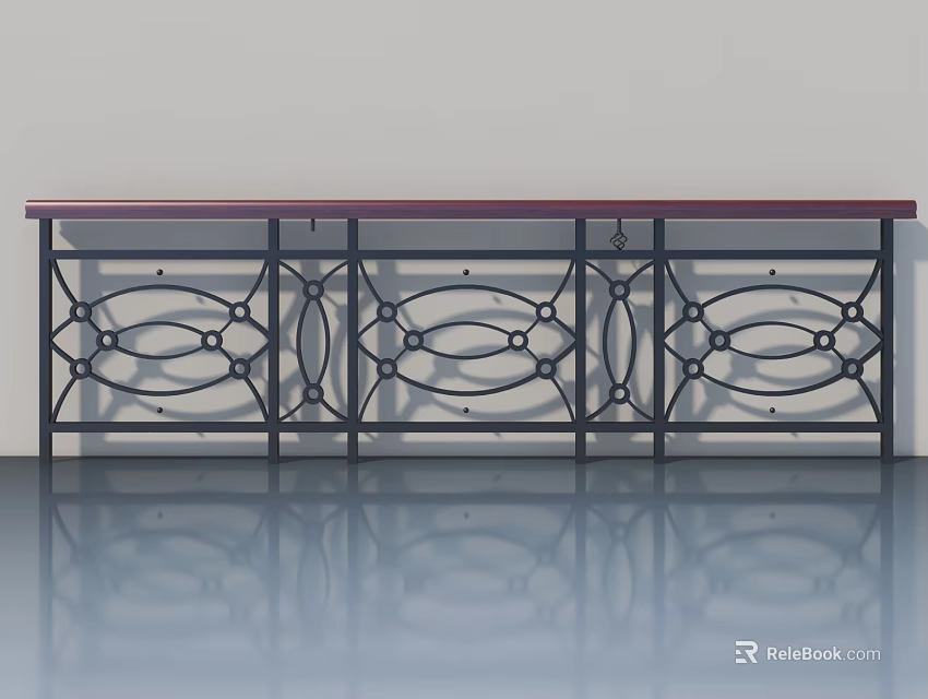 Modern Swing Door With Red Top And Ornate Black Metal Grill Design 3d model 