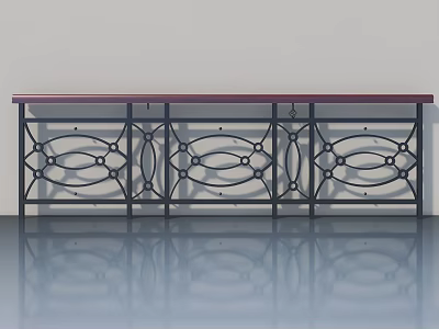 Modern Swing Door With Red Top And Ornate Black Metal Grill Design 3d model